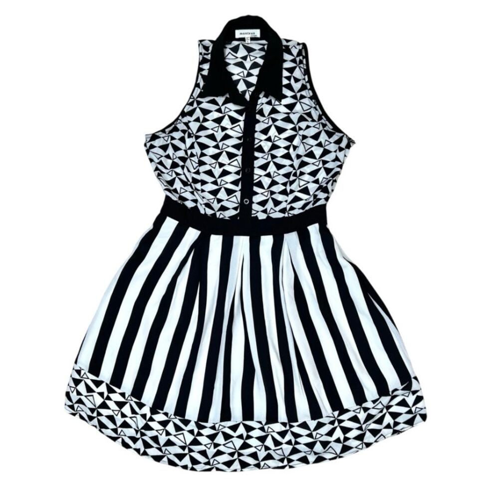 Monteau Sleeveless Midi Dress Womens Size L Black & Cream
